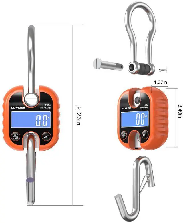 Alt view image 6 of 6 - Hanging Scale Handheld 440lb/200kg Crane Scale Luggage Scale,with ABS Plastic case & Big LCD Display, Portable Digital Mini Crane Scale Fishing Scale,for Gym,Hunting,Travelling