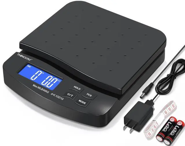 Main image of 88lb Shipping Scale, 0.1oz Precision, Digital Postal Scale with Large LCD, Hold/Tare/Piece Counting, 5 Units, Dual Power (Battery/AC), Black