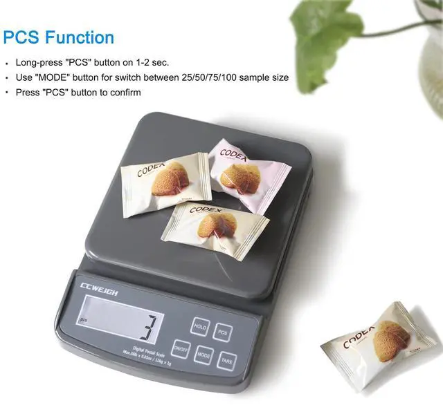 Alt view image 3 of 6 - Postal Scales 6.6lbs 3kg/0.1g High Precision Food Scale for Kitchen with Hold,Tare and PCS,Portable Shipping Scale for Packages, Small Kitchen Business,Jewelry,Batteries Included Grey6.6lbs/0.1g