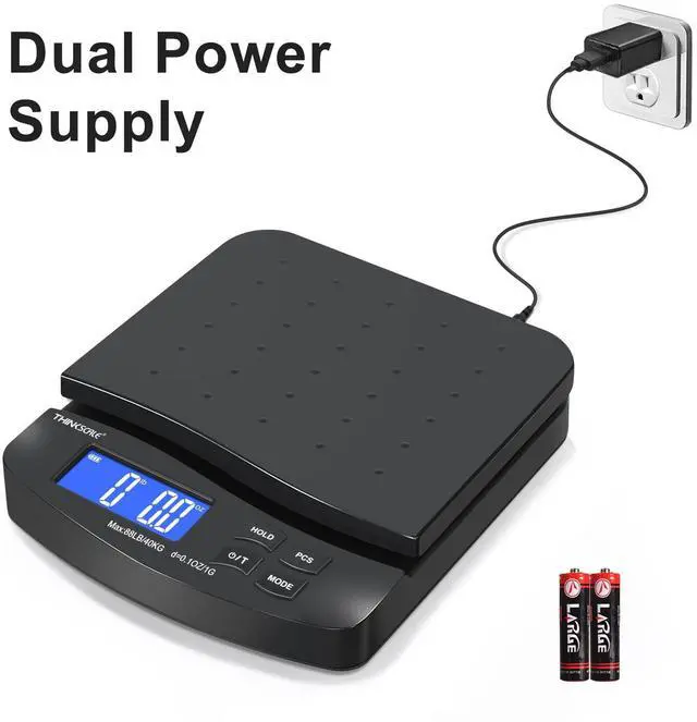 Alt view image 3 of 6 - 88lb Shipping Scale, 0.1oz Precision, Digital Postal Scale with Large LCD, Hold/Tare/Piece Counting, 5 Units, Dual Power (Battery/AC), Black
