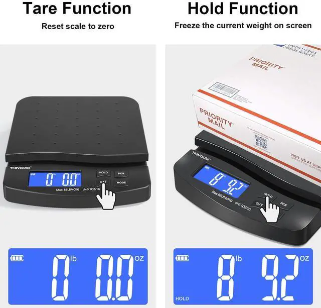 Alt view image 4 of 6 - 88lb Shipping Scale, 0.1oz Precision, Digital Postal Scale with Large LCD, Hold/Tare/Piece Counting, 5 Units, Dual Power (Battery/AC), Black