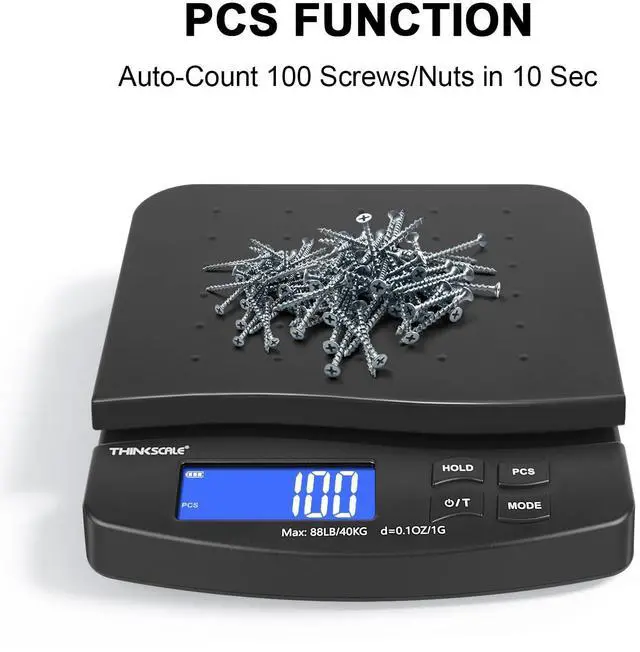 Alt view image 5 of 6 - 88lb Shipping Scale, 0.1oz Precision, Digital Postal Scale with Large LCD, Hold/Tare/Piece Counting, 5 Units, Dual Power (Battery/AC), Black