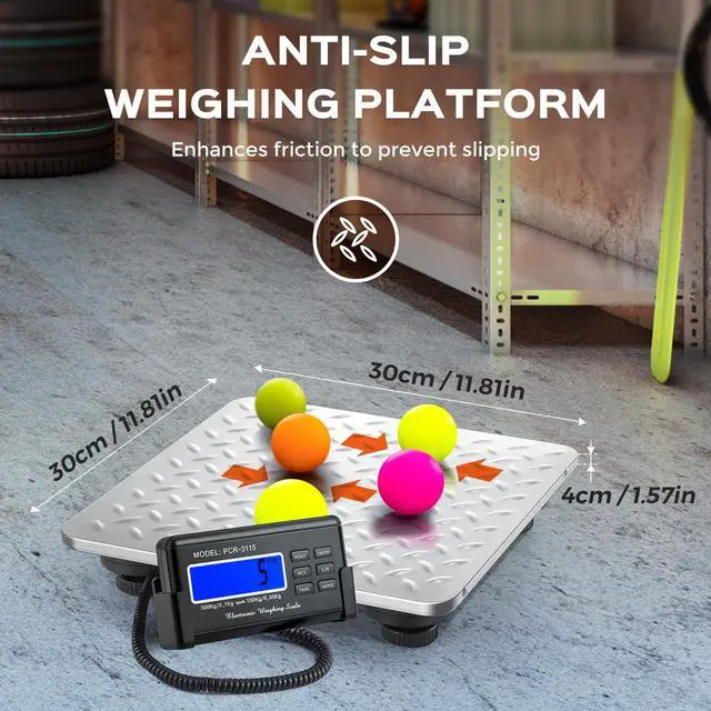 Alt view image 2 of 7 - Postal Scale Digital 300kg/660lb Parcel Shipping Scale with External LCD Display, Stainless Steel Platform, 4 AA Batteries & Mains Adapter Included, kg/oz/lb/lb-oz, Counting