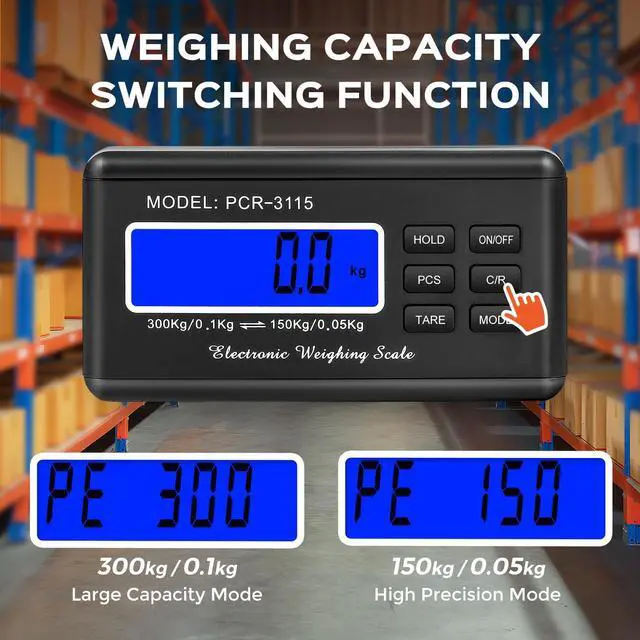 Alt view image 4 of 7 - Postal Scale Digital 300kg/660lb Parcel Shipping Scale with External LCD Display, Stainless Steel Platform, 4 AA Batteries & Mains Adapter Included, kg/oz/lb/lb-oz, Counting