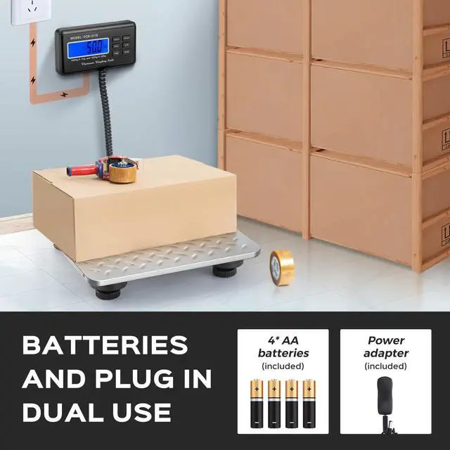 Alt view image 5 of 7 - Postal Scale Digital 300kg/660lb Parcel Shipping Scale with External LCD Display, Stainless Steel Platform, 4 AA Batteries & Mains Adapter Included, kg/oz/lb/lb-oz, Counting