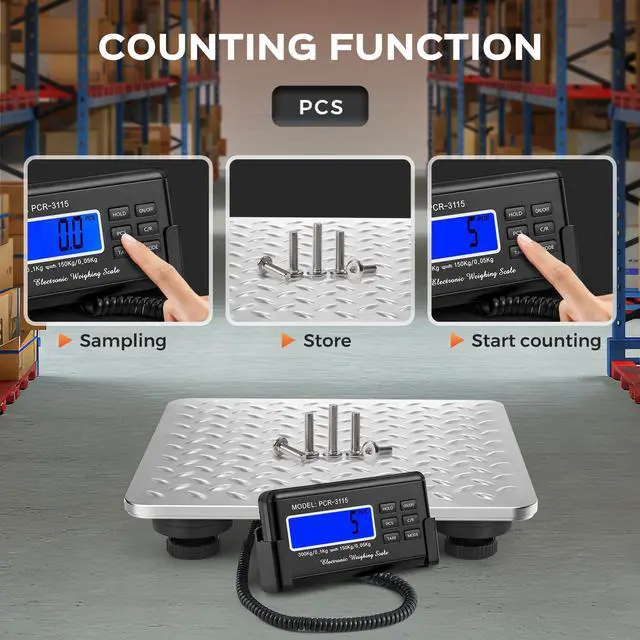 Alt view image 7 of 7 - Postal Scale Digital 300kg/660lb Parcel Shipping Scale with External LCD Display, Stainless Steel Platform, 4 AA Batteries & Mains Adapter Included, kg/oz/lb/lb-oz, Counting