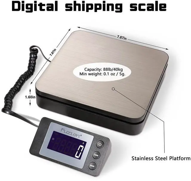 Alt view image 3 of 7 - Digital Shipping Scale 88lb × 0.1oz, Durable Stainless Steel Postal Scale with Tare, 4 Weighing Modes, Shipping Scale for Packages, Postage Package Scale with AC Adapter