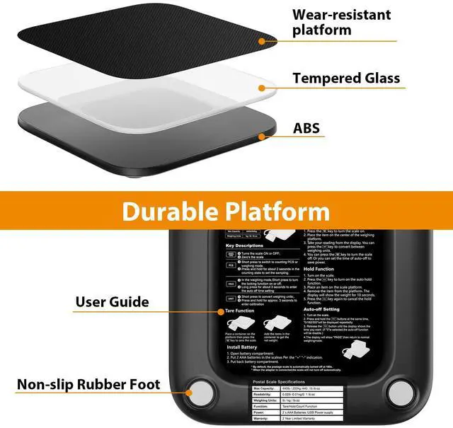 Alt view image 2 of 6 - Shipping Scale 440 lbs/10g Digital Postal Scale with LCD Display, Hold/Tare/Pcs Functions for Packages/Luggage/Post Office/Dog, Battery & USB Cable Included
