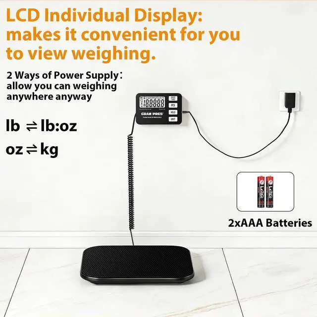 Alt view image 6 of 6 - Shipping Scale 440 lbs/10g Digital Postal Scale with LCD Display, Hold/Tare/Pcs Functions for Packages/Luggage/Post Office/Dog, Battery & USB Cable Included