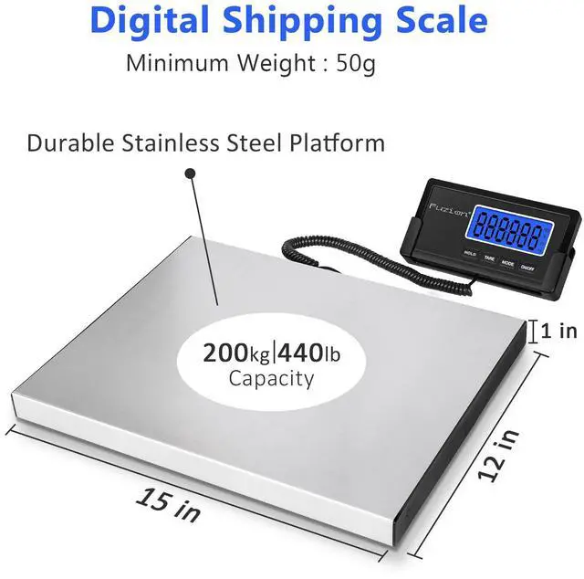 Alt view image 2 of 7 - Digital Shipping Scale for Packages 440LB x 10g, Heavy Duty Weight Scale for Postage, Stainless Steel Large Platform, Commercial Scale for Business, Postal Scale for Parcel/Small Dog