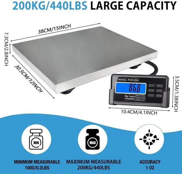 Alt view image 2 of 7 - Large 440lbs Shipping Scale, 15"X 12" Platform Heavy Duty Stainless Steel Platform for Postal Industrial Floor Business Office Home Warehouse Package Luggage