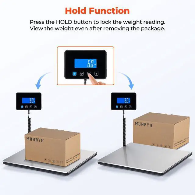 Alt view image 4 of 7 - Shipping Scale, 660lb/1.8oz Digital Postal Scale for Packages with Hold/Tare Function, Backlit LCD, Battery & Cable Included, Postage Scale for Small Business, Packages, Luggage, and Home Use