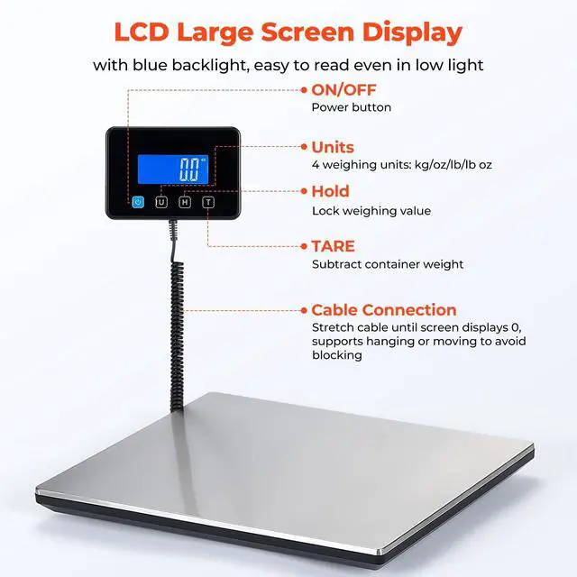 Alt view image 3 of 7 - Shipping Scale, 660lb/1.8oz Digital Postal Scale for Packages with Hold/Tare Function, Backlit LCD, Battery & Cable Included, Postage Scale for Small Business, Packages, Luggage, and Home Use
