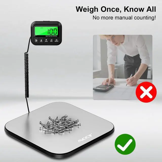 Alt view image 5 of 7 - 440lb Postal Scale - Industrial Shipping Scale with Stainless Steel Platform, Tare/Hold/Counting Function for Luggage, Package, Mail | lb/kg/lb:oz | Heavy Duty Scale with Battery & Charging Cable