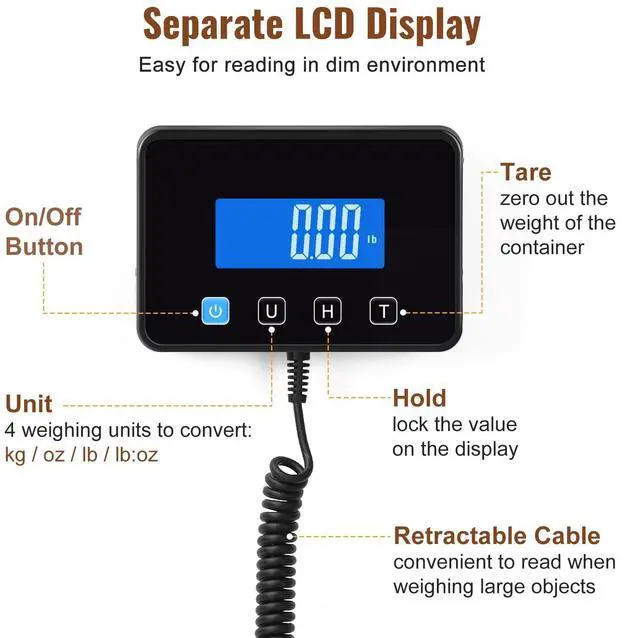Alt view image 3 of 7 - 660lbs Digital Shipping Scale - 0.7oz High Accurate Stainless Steel Postal Scale for Packages, Luggage, Small Business, Warehouse, Battery & Charging Cable Included
