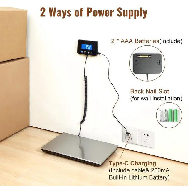 Alt view image 6 of 7 - 660lbs Digital Shipping Scale - 0.7oz High Accurate Stainless Steel Postal Scale for Packages, Luggage, Small Business, Warehouse, Battery & Charging Cable Included