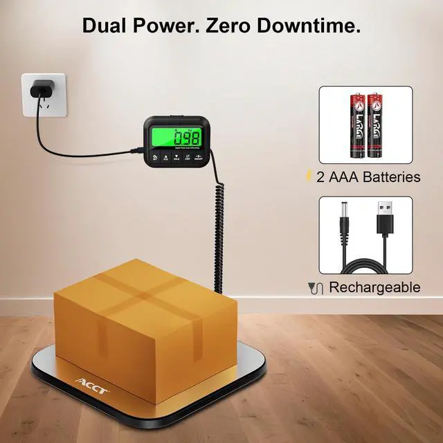 Alt view image 6 of 7 - 440lb Postal Scale - Industrial Shipping Scale with Stainless Steel Platform, Tare/Hold/Counting Function for Luggage, Package, Mail | lb/kg/lb:oz | Heavy Duty Scale with Battery & Charging Cable