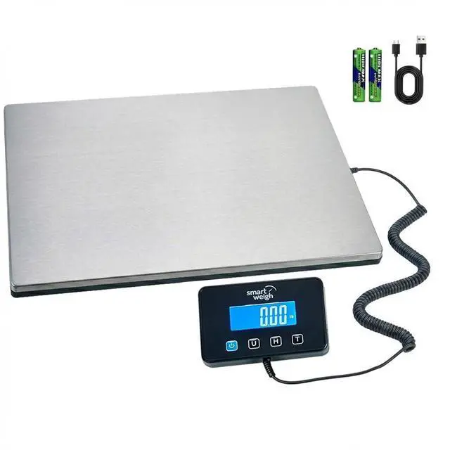 Main image of Digital Postal Shipping Scale, Heavy Duty Wide Platform, 440 lb Capacity, 2 oz Readability, Hold & Tare Function, Includes Batteries & USB-C