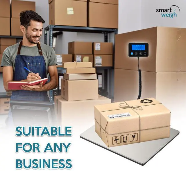 Alt view image 7 of 7 - Digital Postal Shipping Scale, Heavy Duty Wide Platform, 440 lb Capacity, 2 oz Readability, Hold & Tare Function, Includes Batteries & USB-C