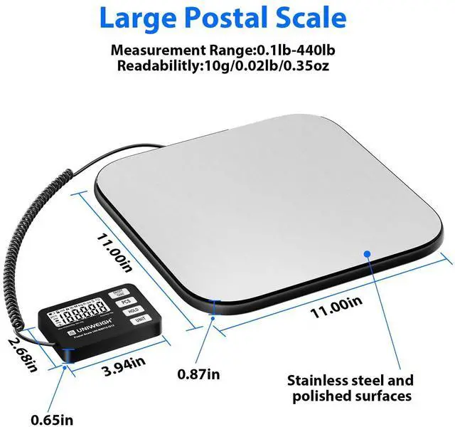 Alt view image 2 of 7 - Shipping Scale 440lb/0.35oz Accuracy,Digital Postal Scale for Packages with PCS/Hold/Tare Function,Postage Scale for Small Business,Luggage,Warehouse,Home Use,Battery & USB-A Include