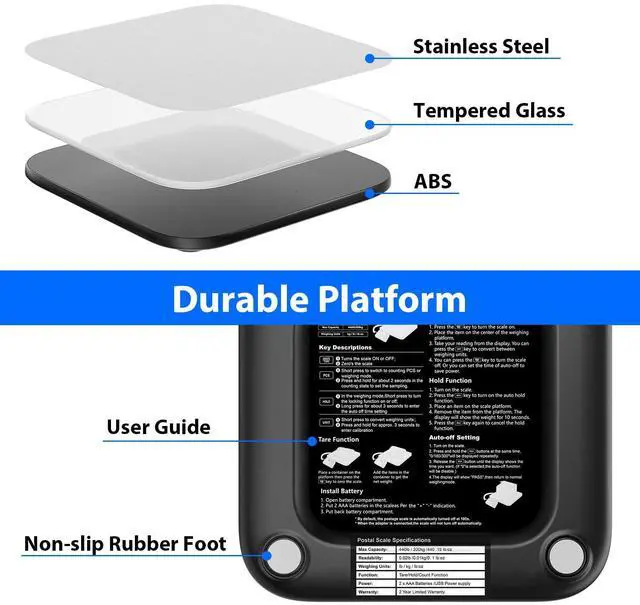Alt view image 5 of 7 - Shipping Scale 440lb/0.35oz Accuracy,Digital Postal Scale for Packages with PCS/Hold/Tare Function,Postage Scale for Small Business,Luggage,Warehouse,Home Use,Battery & USB-A Include