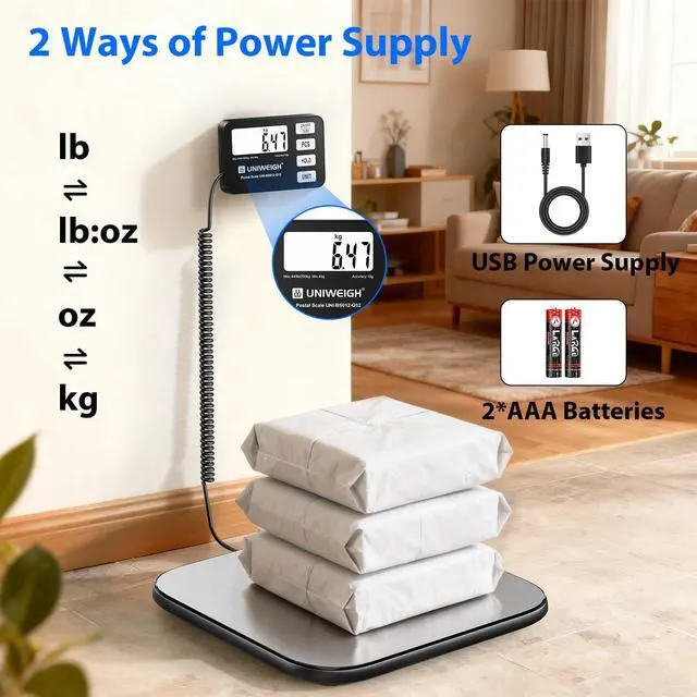 Alt view image 6 of 7 - Shipping Scale 440lb/0.35oz Accuracy,Digital Postal Scale for Packages with PCS/Hold/Tare Function,Postage Scale for Small Business,Luggage,Warehouse,Home Use,Battery & USB-A Include