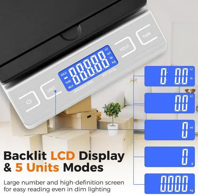 Alt view image 4 of 7 - Shipping Scale,High Accuracy 0.1oz,Digital Postal Scale,Mail Scale Featuring Envelope Flip Holder,Tare/Hold,Type-C/Battery,Shipping Scale for Packages Small Business Post Office,66lb- Silver