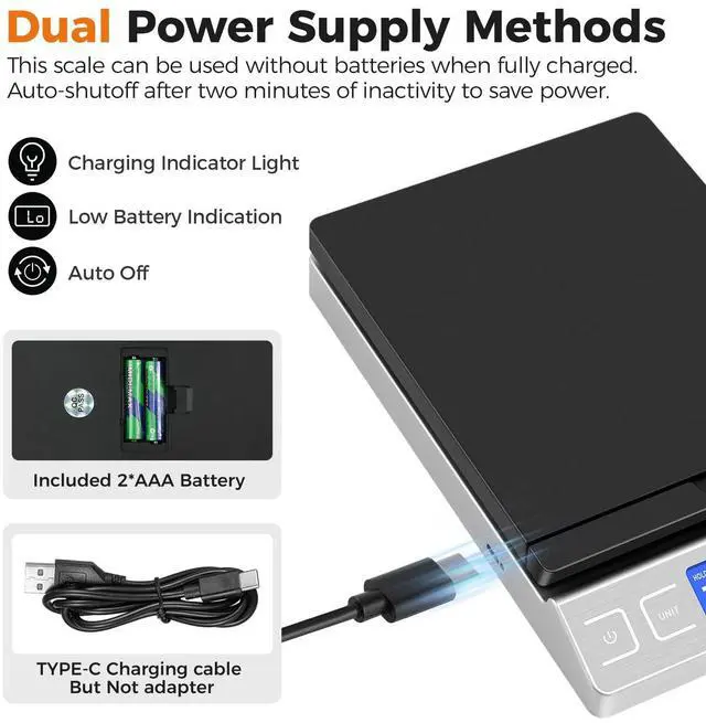Alt view image 5 of 7 - Shipping Scale,High Accuracy 0.1oz,Digital Postal Scale,Mail Scale Featuring Envelope Flip Holder,Tare/Hold,Type-C/Battery,Shipping Scale for Packages Small Business Post Office,66lb- Silver