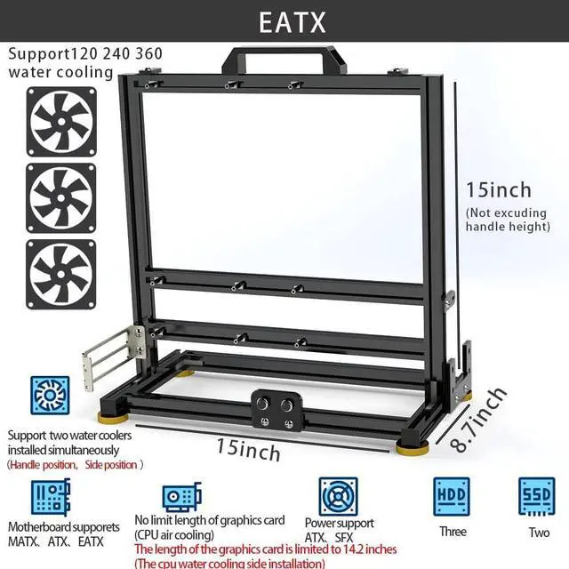Alt view image 2 of 7 - PC Creative Assembly Frame Test BenchOpen Air Frame Case, DIY Computer Motherboard Case Rack, ITX ATX MATX/EATX Open Aluminum Frame Chassis (EATX)
