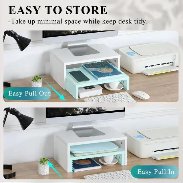 Alt view image 3 of 7 - Adjustable White Monitor Stand Riser - 2 Pack, Wood 2 Tier Adjustable Stand for 2 Monitors/Laptop/PC