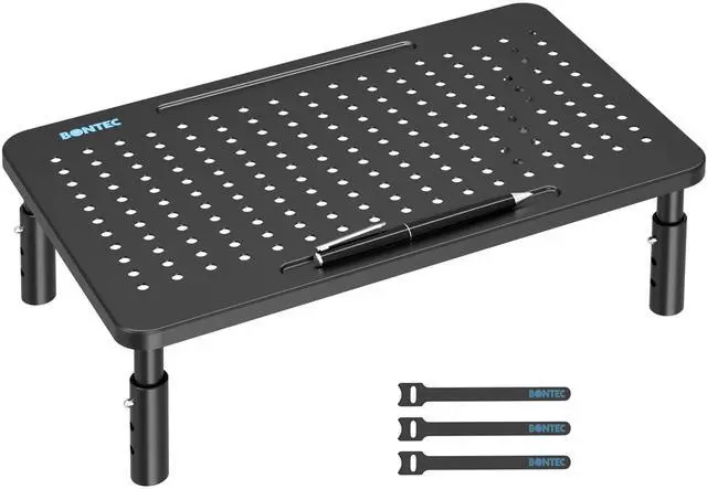 Main image of 1 Pack 3 Height Adjustable Monitor Stand Riser with Pen Holder, Ergonomic Metal Laptop Stand with Cable Management, Desktop Stand for Computer, Printer (Black, 14.3 x 9.1)
