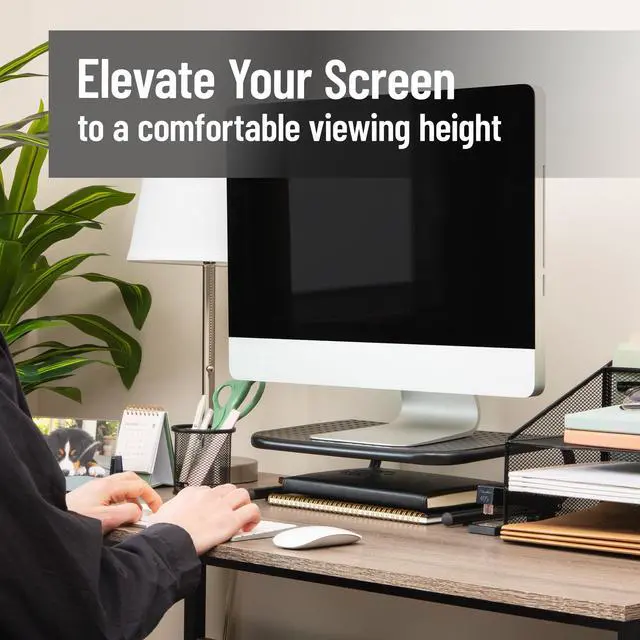 Alt view image 2 of 7 - Monitor Stand, Ventilated Laptop Riser, Desktop Organizer, Metal, Set of 2, Black