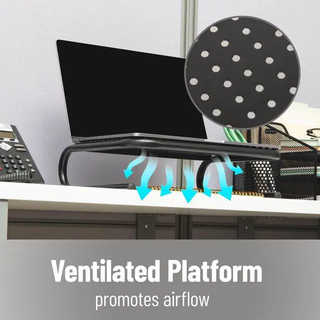 Alt view image 4 of 7 - Monitor Stand, Ventilated Laptop Riser, Desktop Organizer, Metal, Set of 2, Black