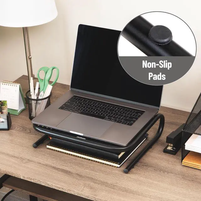 Alt view image 6 of 7 - Monitor Stand, Ventilated Laptop Riser, Desktop Organizer, Metal, Set of 2, Black