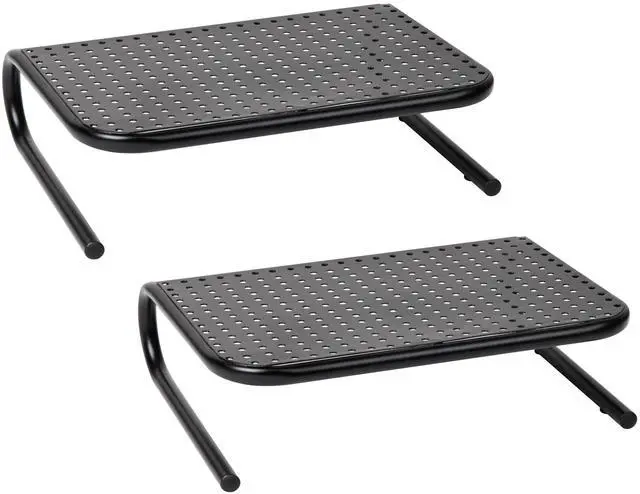 Alt view image 7 of 7 - Monitor Stand, Ventilated Laptop Riser, Desktop Organizer, Metal, Set of 2, Black