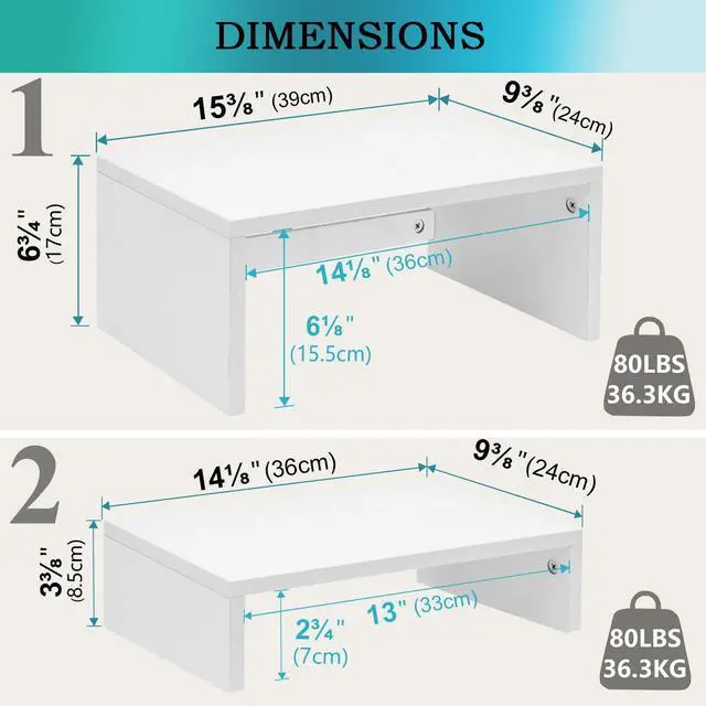 Alt view image 4 of 7 - Adjustable White Monitor Stand Riser - 2 Pack, Wood 2 Tier Adjustable Stand for 2 Monitors/Laptop/PC