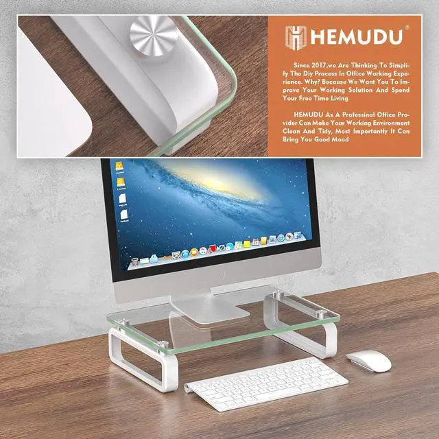 Alt view image 2 of 7 - Clear Computer Monitor Stand Riser Multi Media Desktop Stand for Flat Screen LCD LED TV, Laptop/Notebook, with Tempered Glass and Metal Legs, HD02T-001