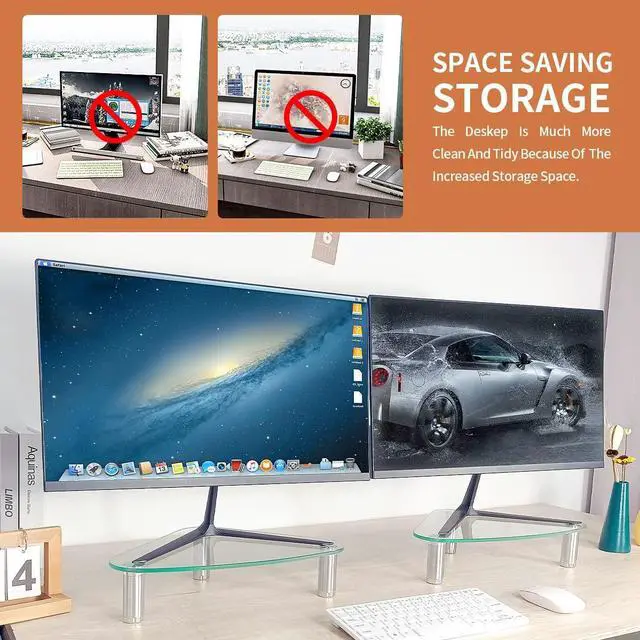 Alt view image 2 of 7 - 2 Pack Computer Monitor Riser | Triangle Desktop Universal Corner Stand for Computer Monitor & Laptop HD01T-203