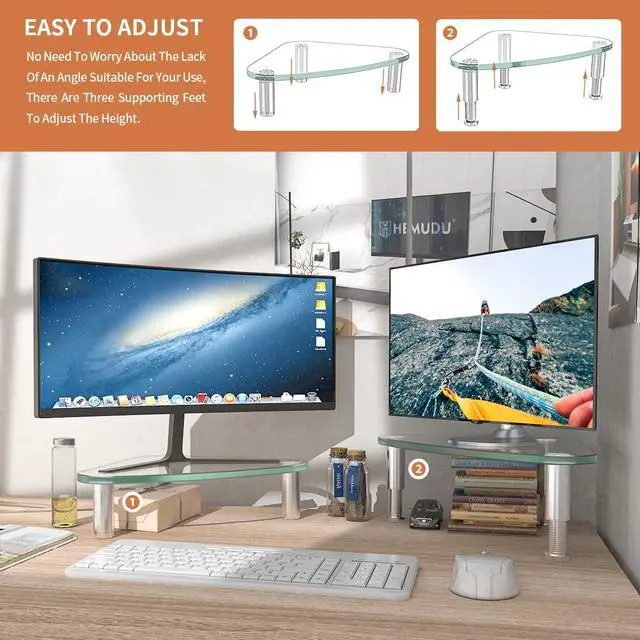 Alt view image 4 of 7 - 2 Pack Computer Monitor Riser | Triangle Desktop Universal Corner Stand for Computer Monitor & Laptop HD01T-203
