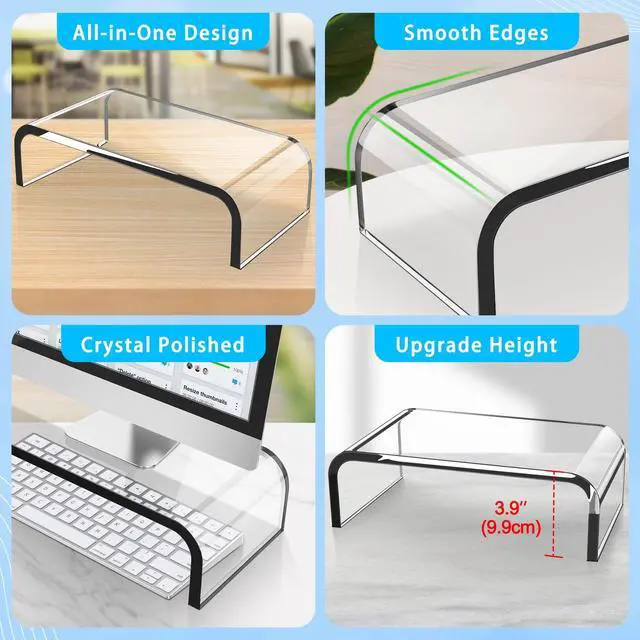 Alt view image 3 of 7 - Acrylic Monitor Stand Clear Monitor Riser & Computer Desk Stand, Premium Acrylic Laptop Stand for Home Office, PC TV Stand with Keyboard Storage Heavy Duty Desk Riser