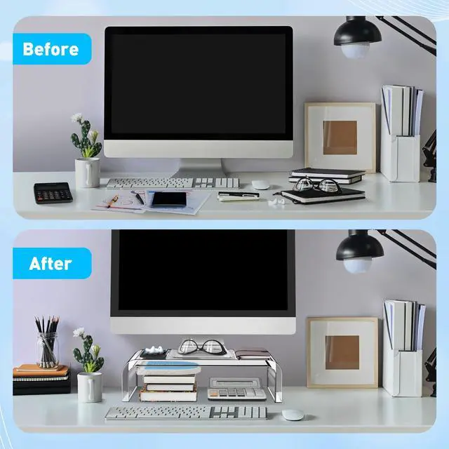 Alt view image 4 of 7 - Acrylic Monitor Stand Clear Monitor Riser & Computer Desk Stand, Premium Acrylic Laptop Stand for Home Office, PC TV Stand with Keyboard Storage Heavy Duty Desk Riser