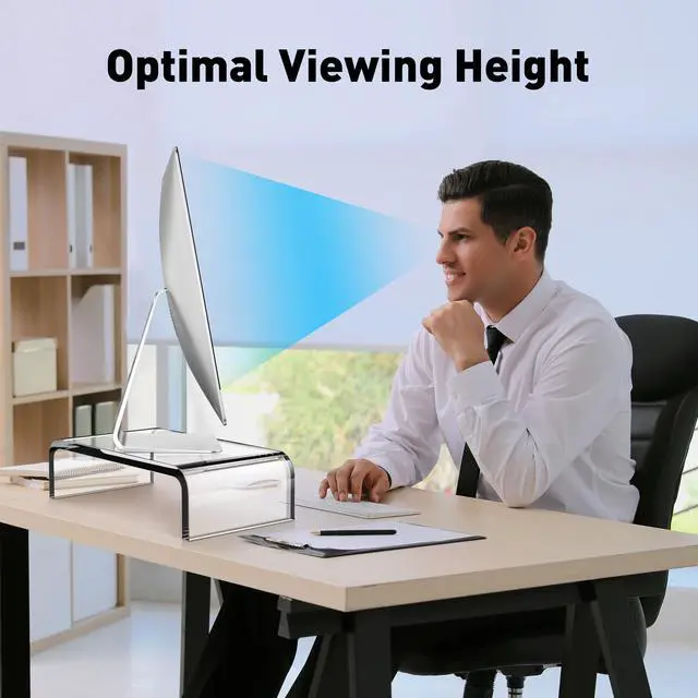 Alt view image 6 of 7 - Acrylic Monitor Stand Clear Monitor Riser & Computer Desk Stand, Premium Acrylic Laptop Stand for Home Office, PC TV Stand with Keyboard Storage Heavy Duty Desk Riser