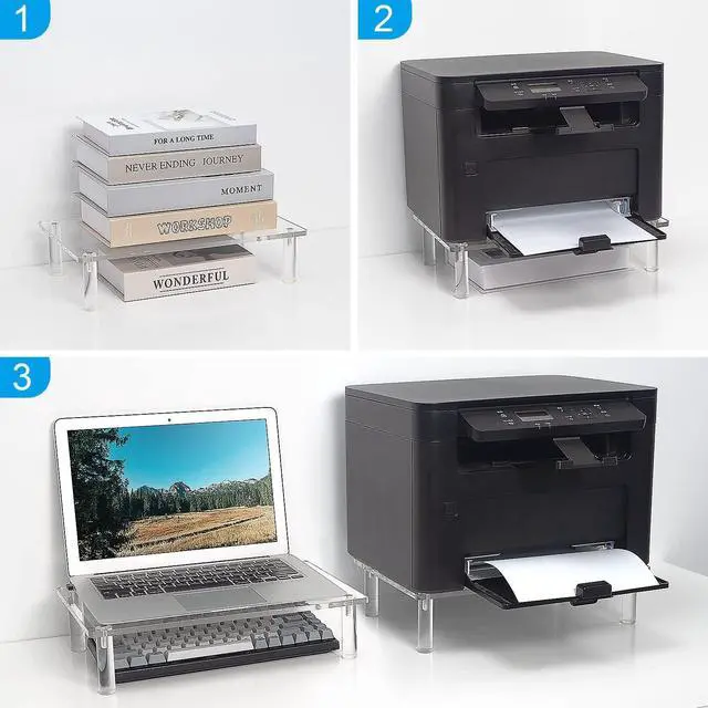 Alt view image 2 of 6 - Clear Acrylic Monitor Laptop Stand, Sturdy and Save Space Computer Laptop Monitor Riser Stand for Home Office Desktop Universal Stand with Anti-Slip Pads