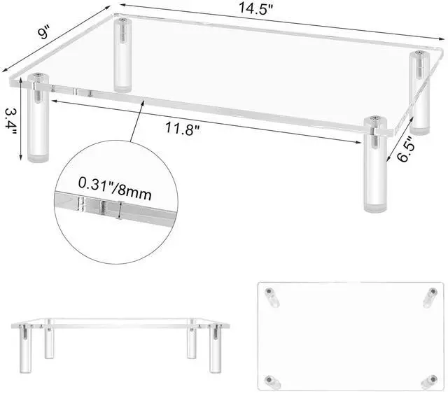 Alt view image 4 of 6 - Clear Acrylic Monitor Laptop Stand, Sturdy and Save Space Computer Laptop Monitor Riser Stand for Home Office Desktop Universal Stand with Anti-Slip Pads