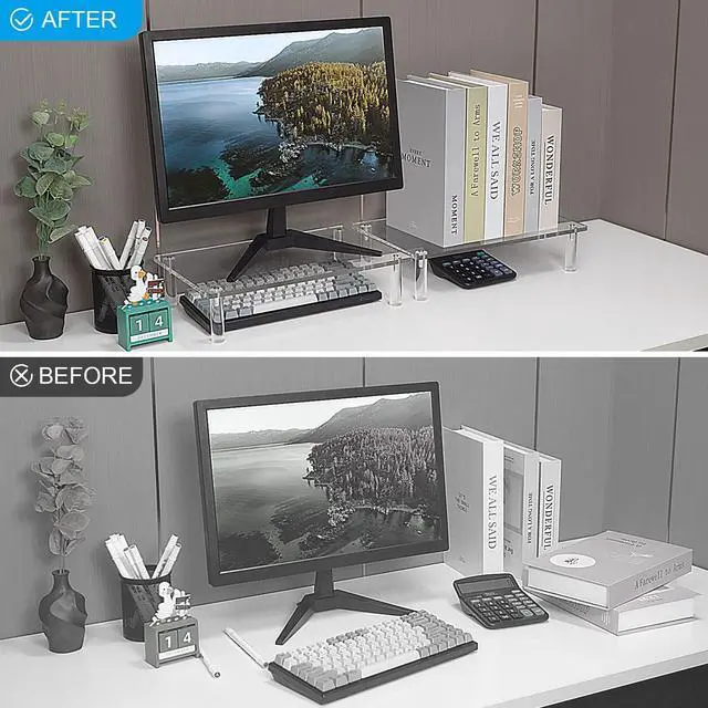 Alt view image 3 of 6 - Clear Acrylic Monitor Laptop Stand, Sturdy and Save Space Computer Laptop Monitor Riser Stand for Home Office Desktop Universal Stand with Anti-Slip Pads