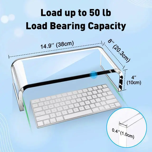 Alt view image 2 of 7 - Acrylic Monitor Stand Clear Monitor Riser & Computer Desk Stand, Premium Acrylic Laptop Stand for Home Office, PC TV Stand with Keyboard Storage Heavy Duty Desk Riser