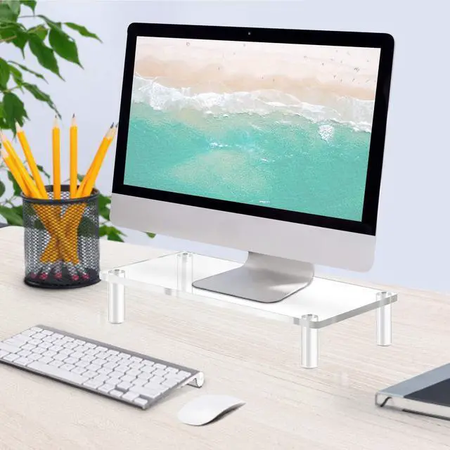 Alt view image 2 of 7 - Acrylic Monitor Stand Riser, Clear Computer Monitor Riser, Desktop Organizer Stand for Office Accessories, Printer, Notebook, and All Flat Screen Display, Ergonomic Monitor Riser Stand