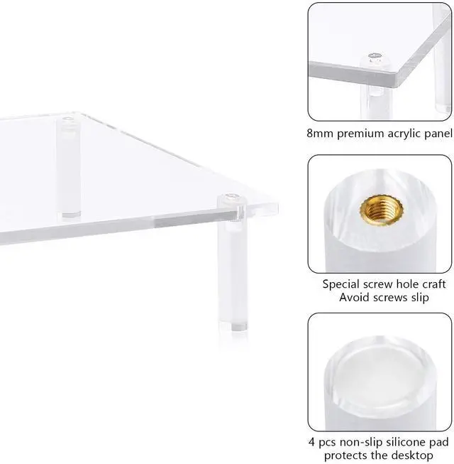 Alt view image 5 of 7 - Acrylic Monitor Stand Riser, Clear Computer Monitor Riser, Desktop Organizer Stand for Office Accessories, Printer, Notebook, and All Flat Screen Display, Ergonomic Monitor Riser Stand
