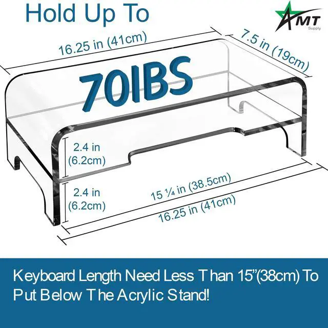 Alt view image 3 of 7 - Clear Acrylic Monitor Stand Riser 2 Tier, 5.5 Inches High Clear Computer Desk Organizer Shelf for Multi Media PC Storage Laptop