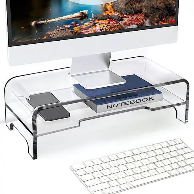 Main image of Clear Acrylic Monitor Stand Riser 2 Tier, 5.5 Inches High Clear Computer Desk Organizer Shelf for Multi Media PC Storage Laptop